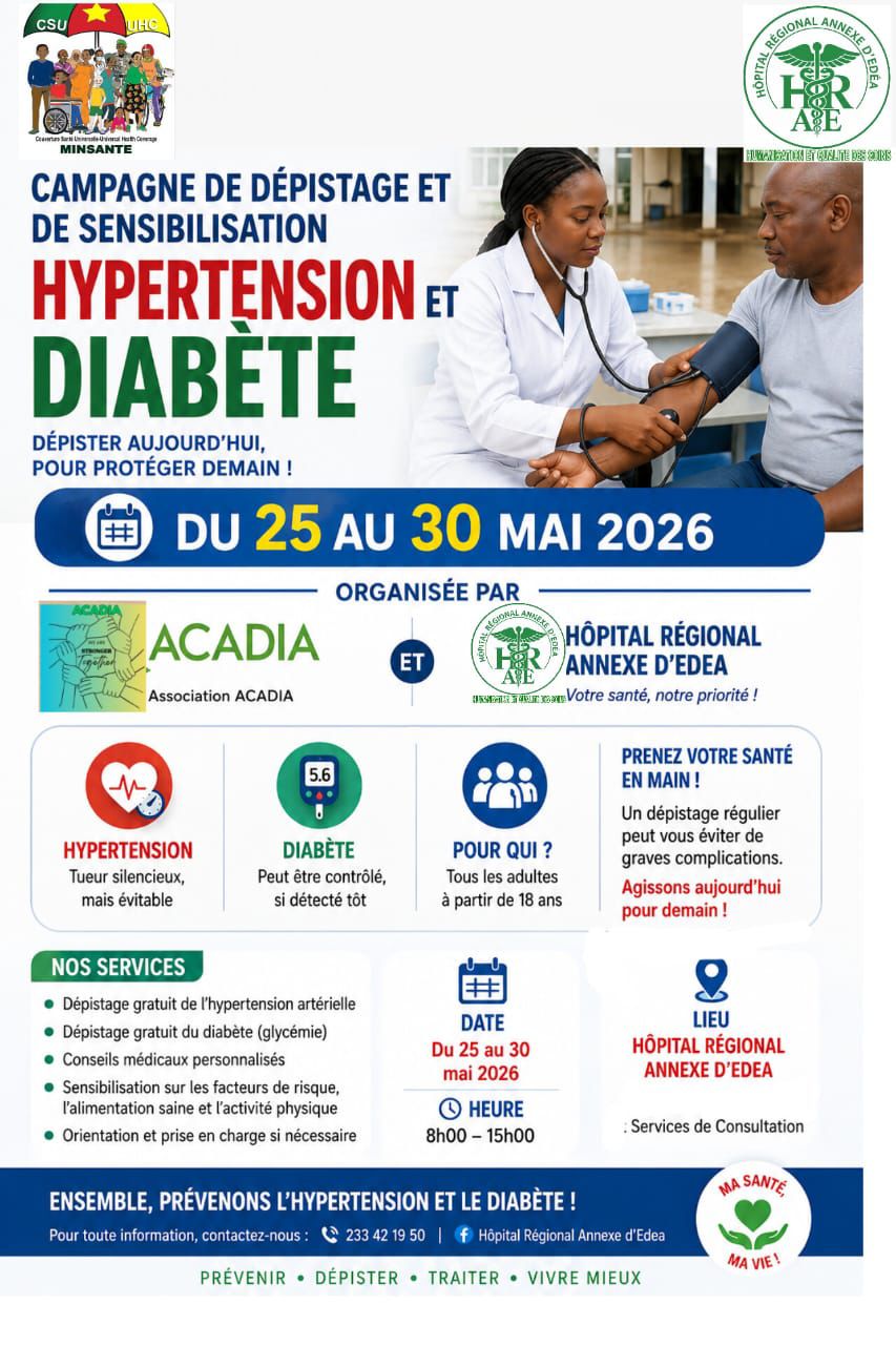 Campagne de dépistage gratuit hypertension et diabète à l'hôpital régional annexe d'edea