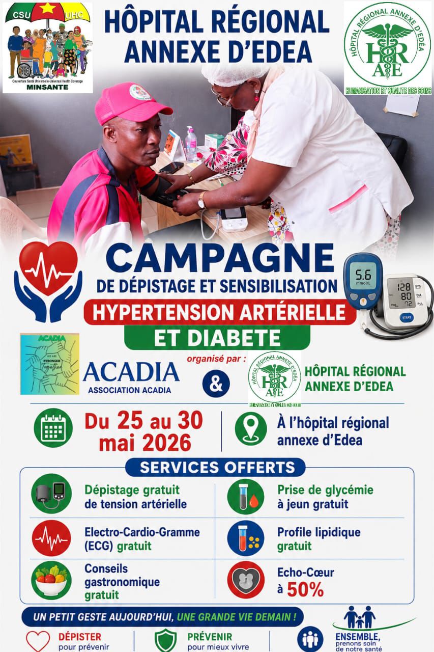 Campagne de dépistage gratuit hypertension et diabète à l'hôpital régional annexe d'edea